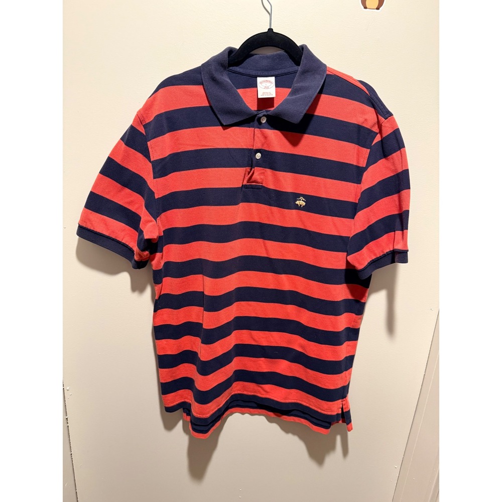 Brooks Brothers Mens Large Red Navy Stripe‎ Polo Shirt Golf Casual Original Fit